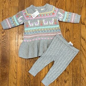 NWT GAP kids llama cotton holiday fair isle dress and cable knit legging set 3/6